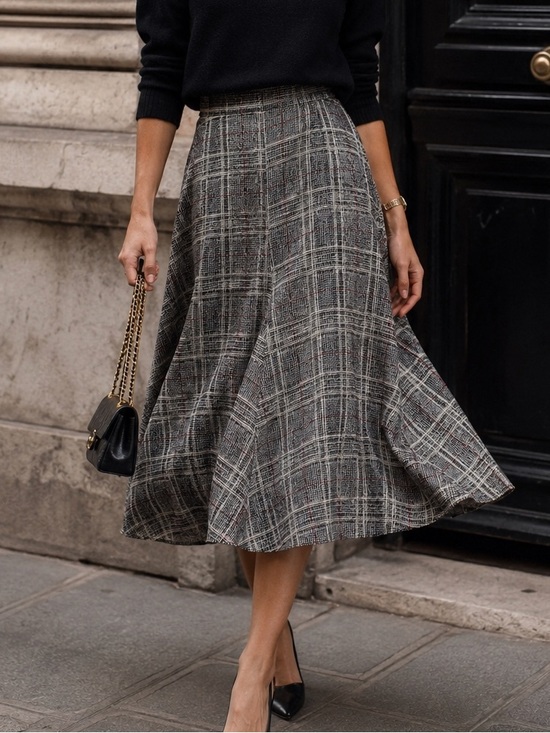 Anne Klein Dresses & Skirts - AK Anne Klein 100% Silk Plaid Midi Skirt Size 10